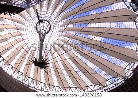 BERLIN, GERMANY - MARCH 13: Detail of Sony Center ceiling in a low angle view on March 13, 2008 in Berlin, Germany. Sony Center is a Sony-sponsored building complex located at the Potsdamer Platz.