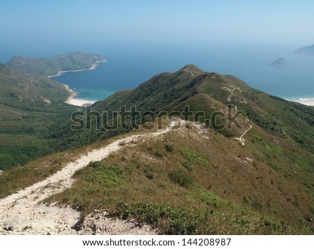 panoramic view of hiking trails leading to Hong Kong Big Wave Bay Beach