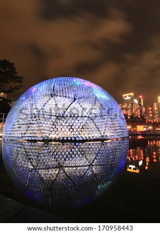 HONG KONG, CHINA - SEPTEMBER 16: Victoria Park dome lights up to celebrate the mid-autumn festival, also known as moon festival, on September 16, 2013 in Hong Kong, China.