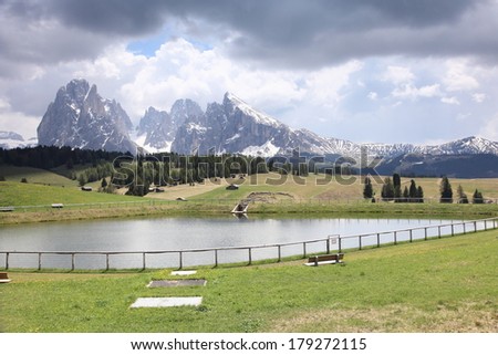 Dolomites Alps after morning storm in spring, unesco natural heritage of Italy