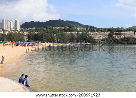 HONG KONG - JUNE 1, 2014: View of Discovery Bay on June 1, 2014 in Hong Kong. It is one of the most visited beaches on Lantau island in Hong Kong.
