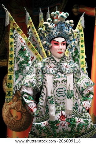 HONG KONG - JUNE 27, 2014 : Cantonese opera dummy in traditional warrior costume on June 27, 2014 in Hong Kong. Originating in southern China, Cantonese opera is a popular theatrical art in Hong Kong.