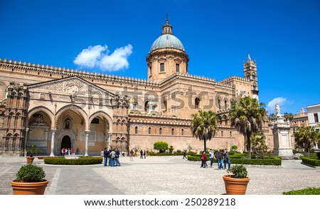PALERMO, ITALY - APRIL 2, 2010: Palermo Cathedral on April 2, 2010 in Palermo, Italy. This historic cathedral is a landmark in Sicily of Italy.
