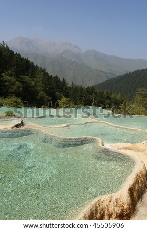 limestone pools of Huanglong National Park, a unesco natural world heritage in Sichuan, China