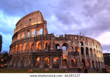 Rome: illuminated Colosseum at twilight