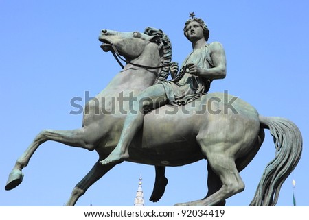 warrior on horse statue guarding the Royal Palace of Turin, Italy