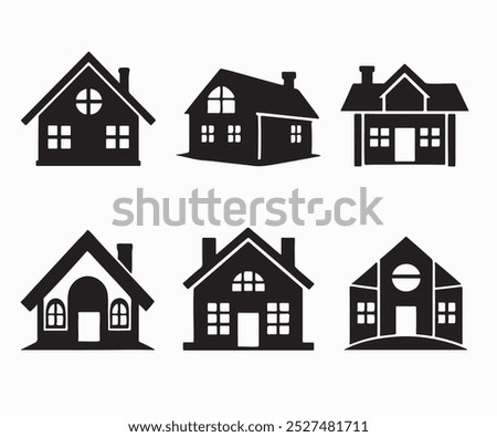 A simple, minimalist home icon in vector format, featuring clean lines and sharp angles. The silhouette consists of a basic outline of a house with a peaked roof, a square or rectangular base.