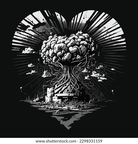 This vector design features a nuclear reactor and mushroom cloud, manipulated in a creative and unique way. It's perfect for anyone interested in science, technology, or graphic design.
