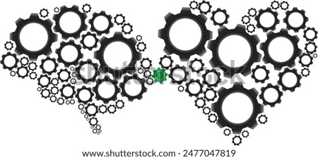 Heart and brain made of gears connected to each other. Representing love for innovation and technology, logical emotions, emotion based decision