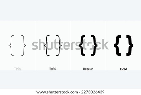 Code brackets icon. Thin, Light Regular And Bold style design isolated on white background.