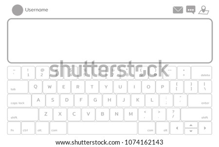 White Outline Computer keyboard with type box ,mail ,message and gps maps icon user interface.