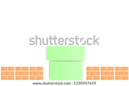 Paper Art Style Green Pipe with brick Isolate on white background ,Retro Game Background.
