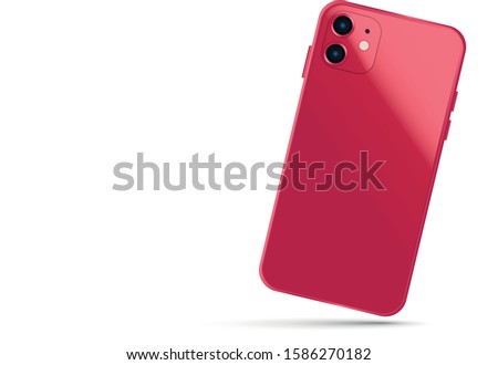 Red Smartphone with shadow isolated on white background. Phone template for business presentation.