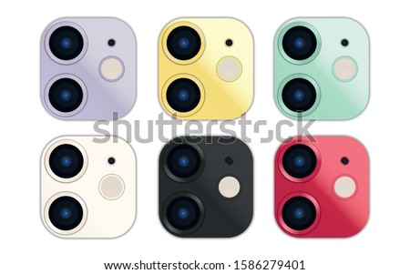 Dual Lens Camera of Smartphone Multiple colors.Isolate on white background.