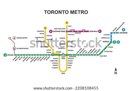 Full Map of Toronto Metro. Subway Map of City Public Transportation. Vector Illustration Template.