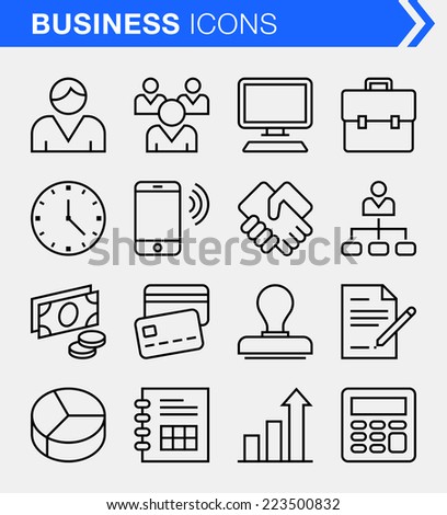 Set of thin line business icons.