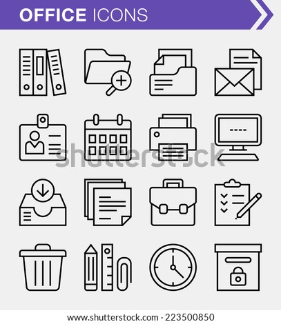 Set of thin line office icons.