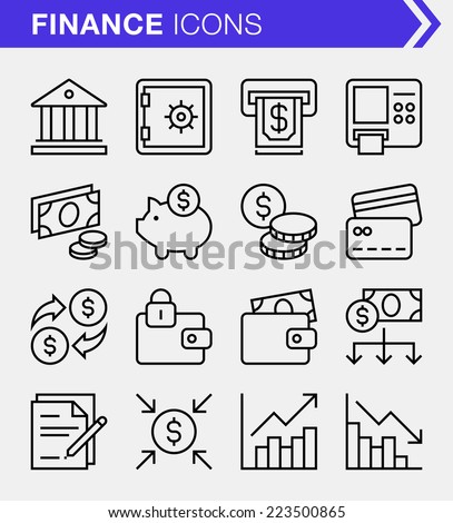 Set of thin line finance and banking icons.