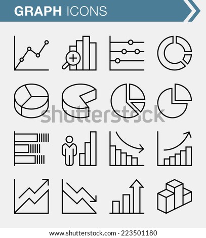 Set of thin line graph icons