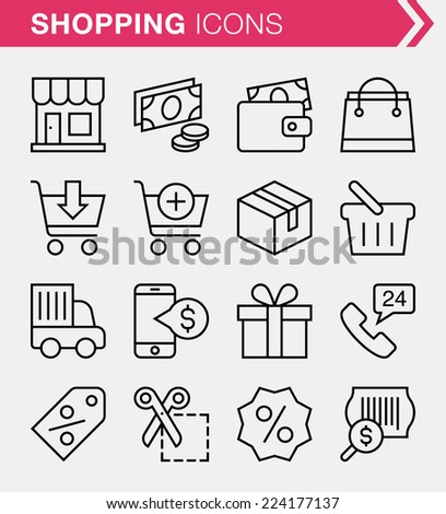 Set of thin line shopping icons.