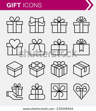 Set of thin line gift icons.