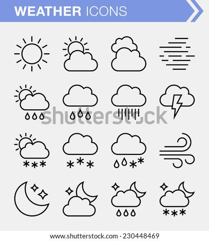 Set of thin line weather icons.