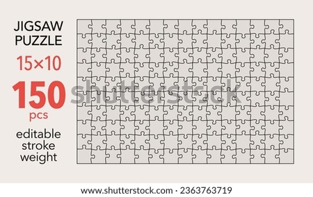 Empty jigsaw puzzle grid template, 15x10 shapes, 150 pieces. Separate matching irregularly elements. Flat vector illustration layout, every piece is a single shape.