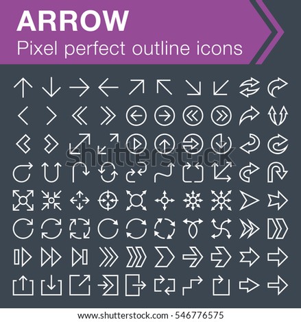 Set of thin line arrow icons for mobile apps and web design. 
Pixel perfect trendy thin line icons. Editable stroke.