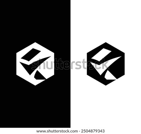 Letter F checkmark logo design in hexagon shape