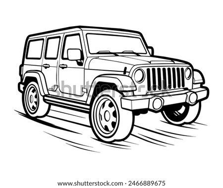 OffRoad Excitement SideAngle Coloring Page of a Cartoon Jeep
