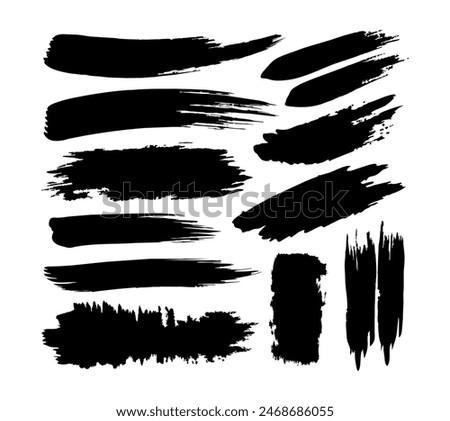 Black Brush strokes Vector paintbrush set Round grunge design elements Long text boxes Dirty