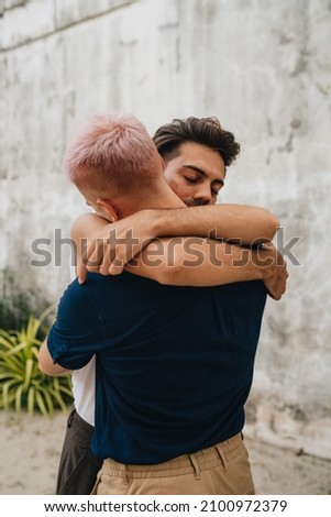 Similar – Image, Stock Photo Gay couple spending time together.