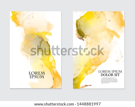 Modern liquid flow artwork. Marble watercolor effect painting. Mixed yellow and orange grey  paints for  wallpapers, posters, cards, invitations, websites