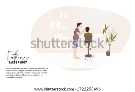 Similar – Image, Stock Photo Father making haircut for son at home