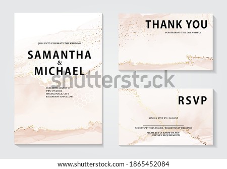Watercolor wedding invitation set, elegant gold foil rustic design. Bridal shower. Bohemian anniversary greeting, holiday season graphics.  Party invite, custom cards, rsvp responce card pink  beige