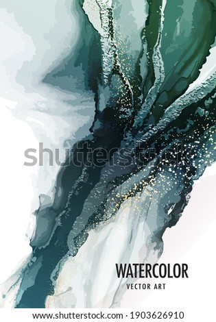 pouring art green marble background. Luxury emerald dusty gold invitation, vector texture, acrylic ink border frame, invitation cards, brochure , acrylic painting 