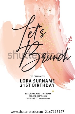 Brunch invitation birthday greeting card, anniversary greeting card pink coral orange pastel minimalist gold card
