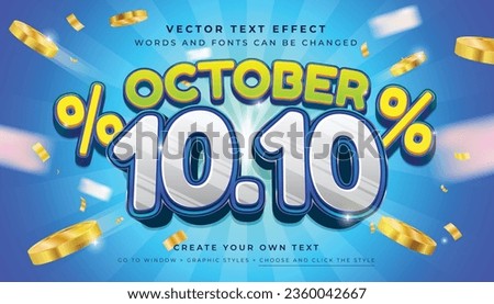 Vector Editable 3D festive discount sale text effect. October 10.10 promotion graphic style on blue abstract background