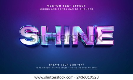 Vector Editable 3D colorful shiny text effect. Blue purple holographic glass graphic style on abstract background