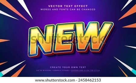 Vibrant 3D NEW text effect on a dynamic background, vector graphic styles