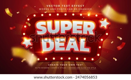 A vibrant promotional banner with a bold Super Deal text effect, surrounded by sparkling stars and dynamic shapes on a red background