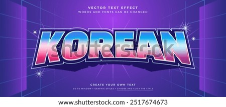 Korean retro text effect on abstract blue background, headline title vector graphic style