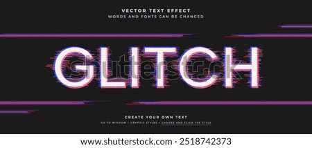 Glitch overlay text effect on black monitor background, old television vector graphic style