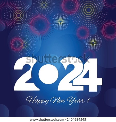 Happy new year 2024 square template with 3D hanging number. Greeting concept for 2024 new year celebration