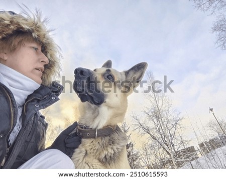 Similar – Image, Stock Photo White shepherd dog taking a bath