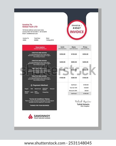 Modern business invoice template design bundle. Bill form business invoice vector. Corporate invoice template set, receipt tax or bill vector