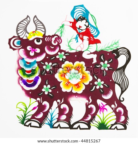 ox,This is a picture of the Chinese paper cutting. Paper-cutting is one of the traditional Chinese arts and crafts.