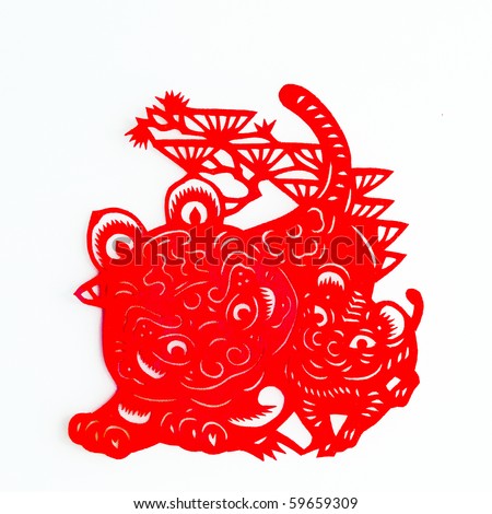 tiger,This is a picture of the Chinese paper cutting. Paper-cutting is one of the traditional Chinese arts and crafts.
