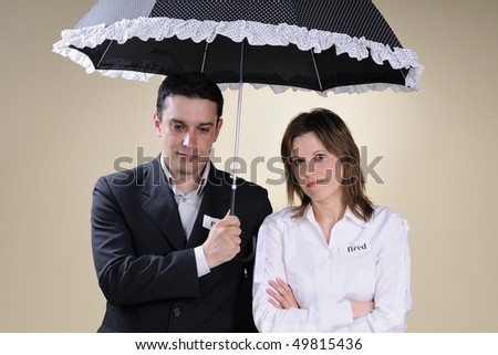 upset fired man and woman thinking