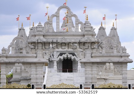 indian temple with flags flying